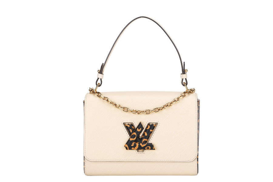 LOUIS VUITTON TWIST MM SIZE BEIGE JUNGLE PRINT EPI LEATHER GOLD HARDWARE WITH CHAIN Handbag