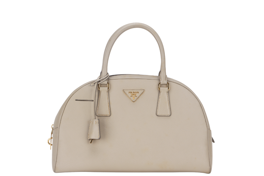 PRADA DOME HANDBAG (BL0852) POMICE SAFFIANO LEATHER GOLD HARDWARE WITH LOCK&KEYS, DUST COVER AND CARD