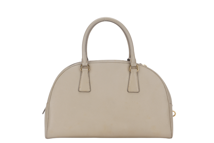 PRADA DOME HANDBAG (BL0852) POMICE SAFFIANO LEATHER GOLD HARDWARE WITH LOCK&KEYS, DUST COVER AND CARD