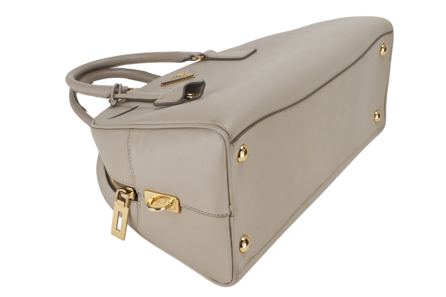 PRADA DOME HANDBAG (BL0852) POMICE SAFFIANO LEATHER GOLD HARDWARE WITH LOCK&KEYS, DUST COVER AND CARD