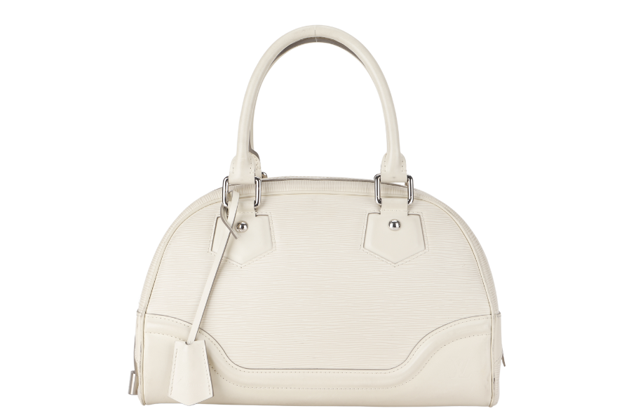LOUIS VUITTON BOWLING MONTAIGNE PM (M6932J) WHITE EPI LEATHER SILVER HARDWARE WITH DUST COVER Handbag