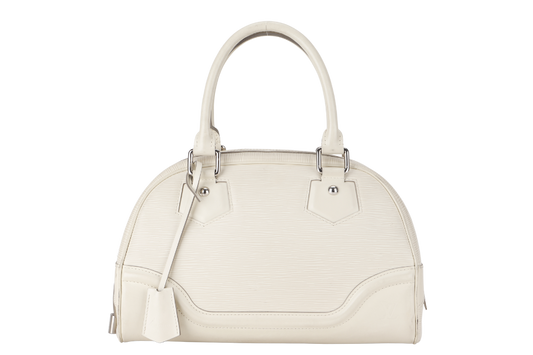 LOUIS VUITTON BOWLING MONTAIGNE PM (M6932J) WHITE EPI LEATHER SILVER HARDWARE WITH DUST COVER Handbag