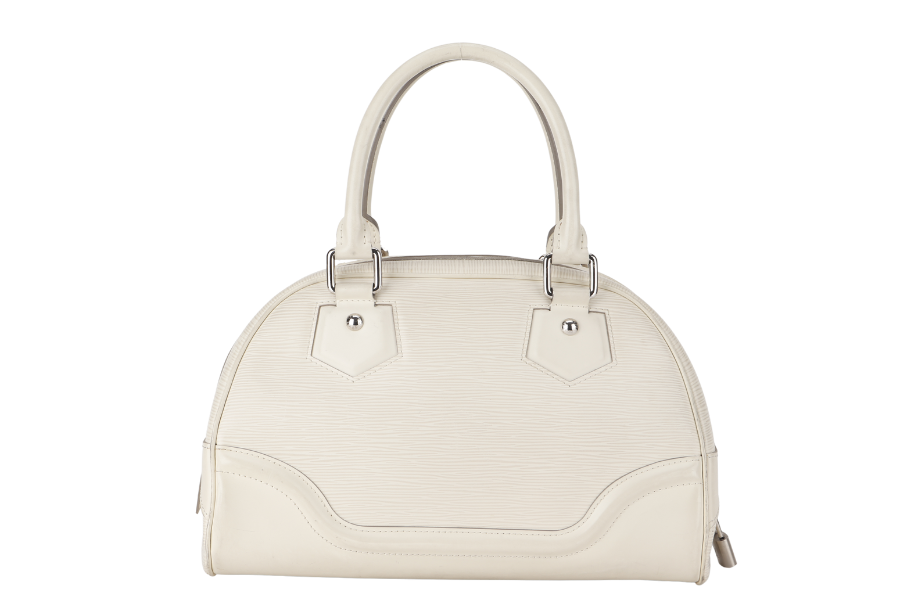 LOUIS VUITTON BOWLING MONTAIGNE PM (M6932J) WHITE EPI LEATHER SILVER HARDWARE WITH DUST COVER Handbag