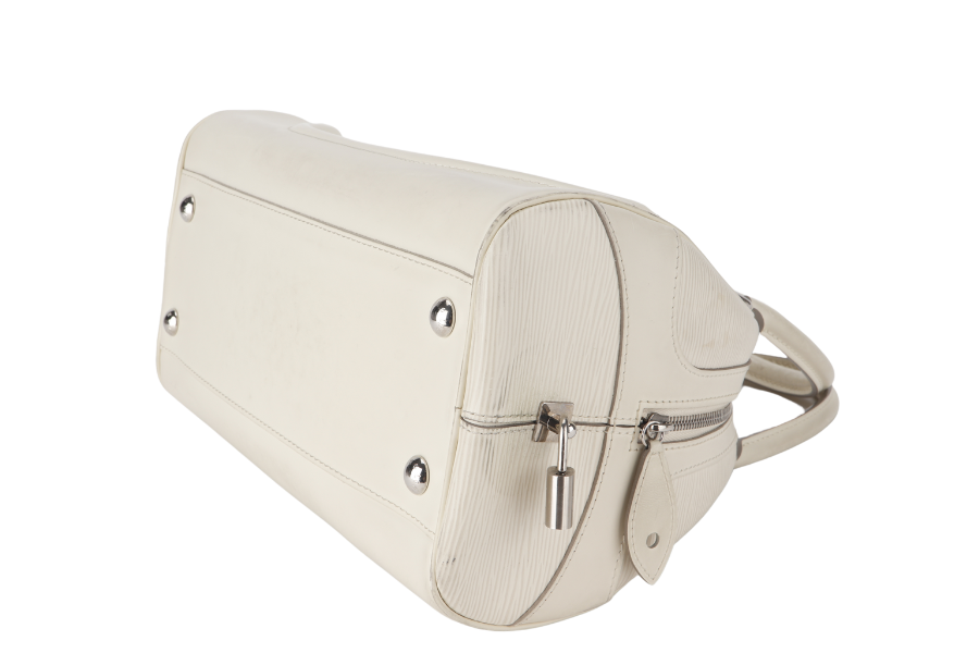 LOUIS VUITTON BOWLING MONTAIGNE PM (M6932J) WHITE EPI LEATHER SILVER HARDWARE WITH DUST COVER Handbag