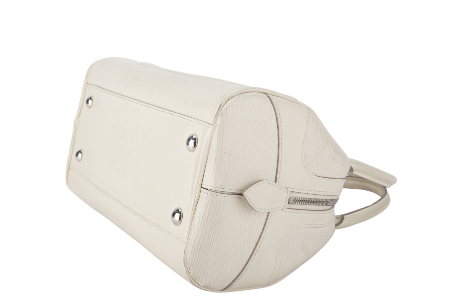 LOUIS VUITTON BOWLING MONTAIGNE PM (M6932J) WHITE EPI LEATHER SILVER HARDWARE WITH DUST COVER Handbag