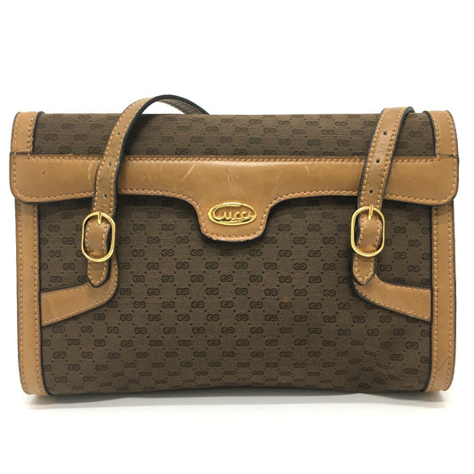 GUCCI Shoulder Bag 067 GG canvas / leather Brown Micro GG Old Gucci
