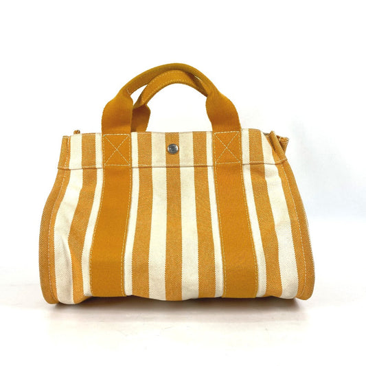 HERMES Handbag canvas Orange With porch Cannes PM Stripe