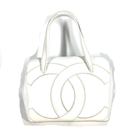 CHANEL Shoulder Bag Caviar skin white shoulder bag Deca COCO Mark CC Women