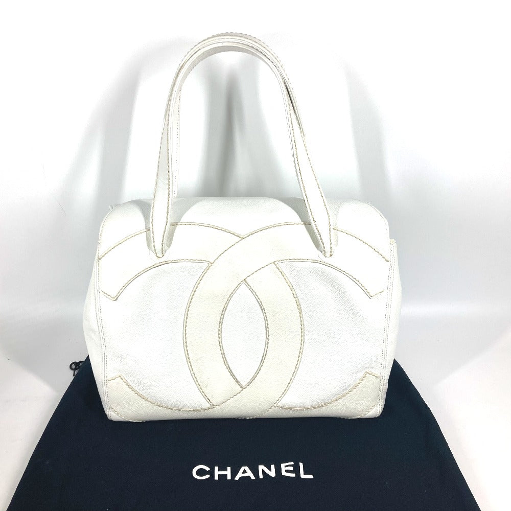 CHANEL Shoulder Bag Caviar skin white shoulder bag Deca COCO Mark CC Women