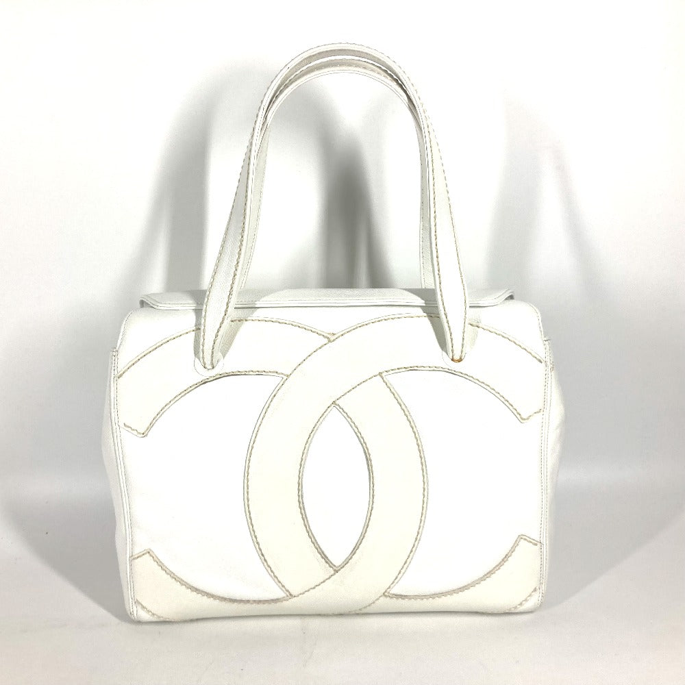 CHANEL Shoulder Bag Caviar skin white shoulder bag Deca COCO Mark CC Women