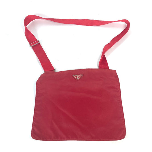 PRADA Shoulder Bag Nylon Red Pochette Triangle logo plate Women