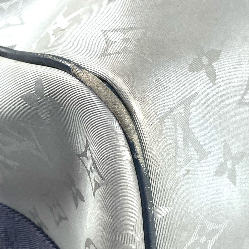 LOUIS VUITTON Boston Duffel bag Leather / canvas Silver Monogram satellite Keepall ?bandouliere 50