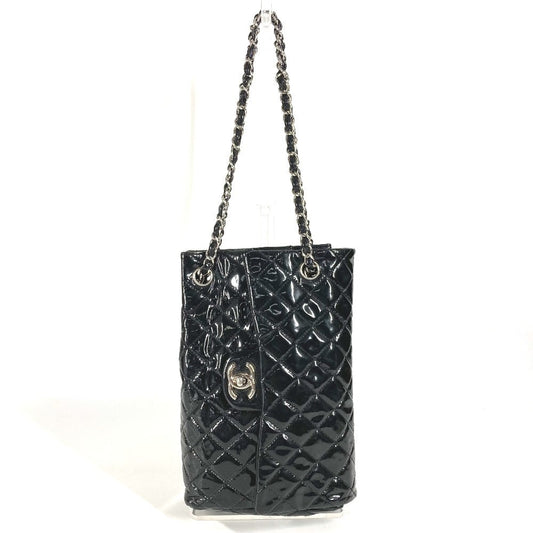 CHANEL Shoulder Bag enamel black CC COCO Mark logo vertical Upside Down Matelasse