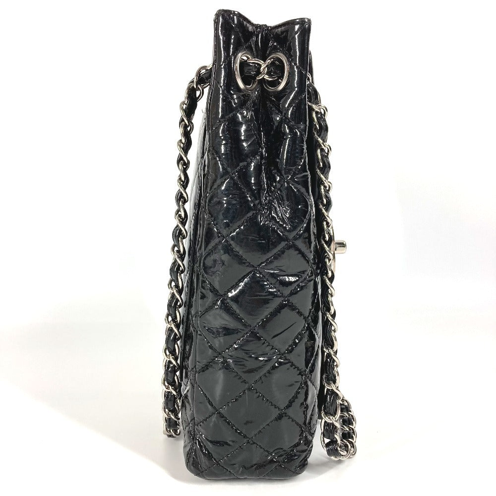 CHANEL Shoulder Bag enamel black CC COCO Mark logo vertical Upside Down Matelasse