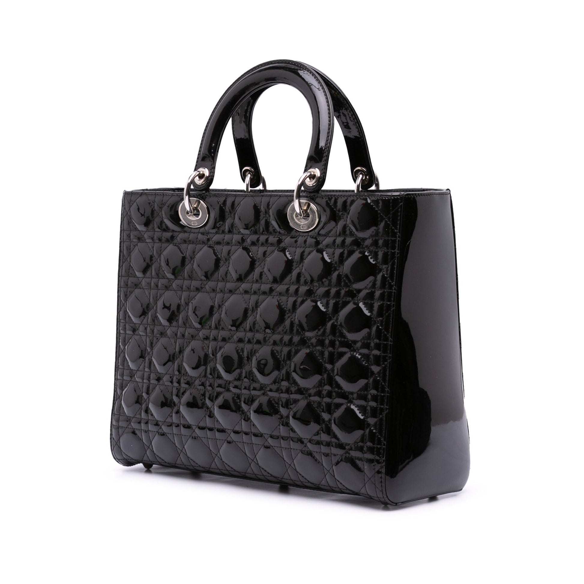 Black Dior Large Patent Cannage Lady Dior Satchel