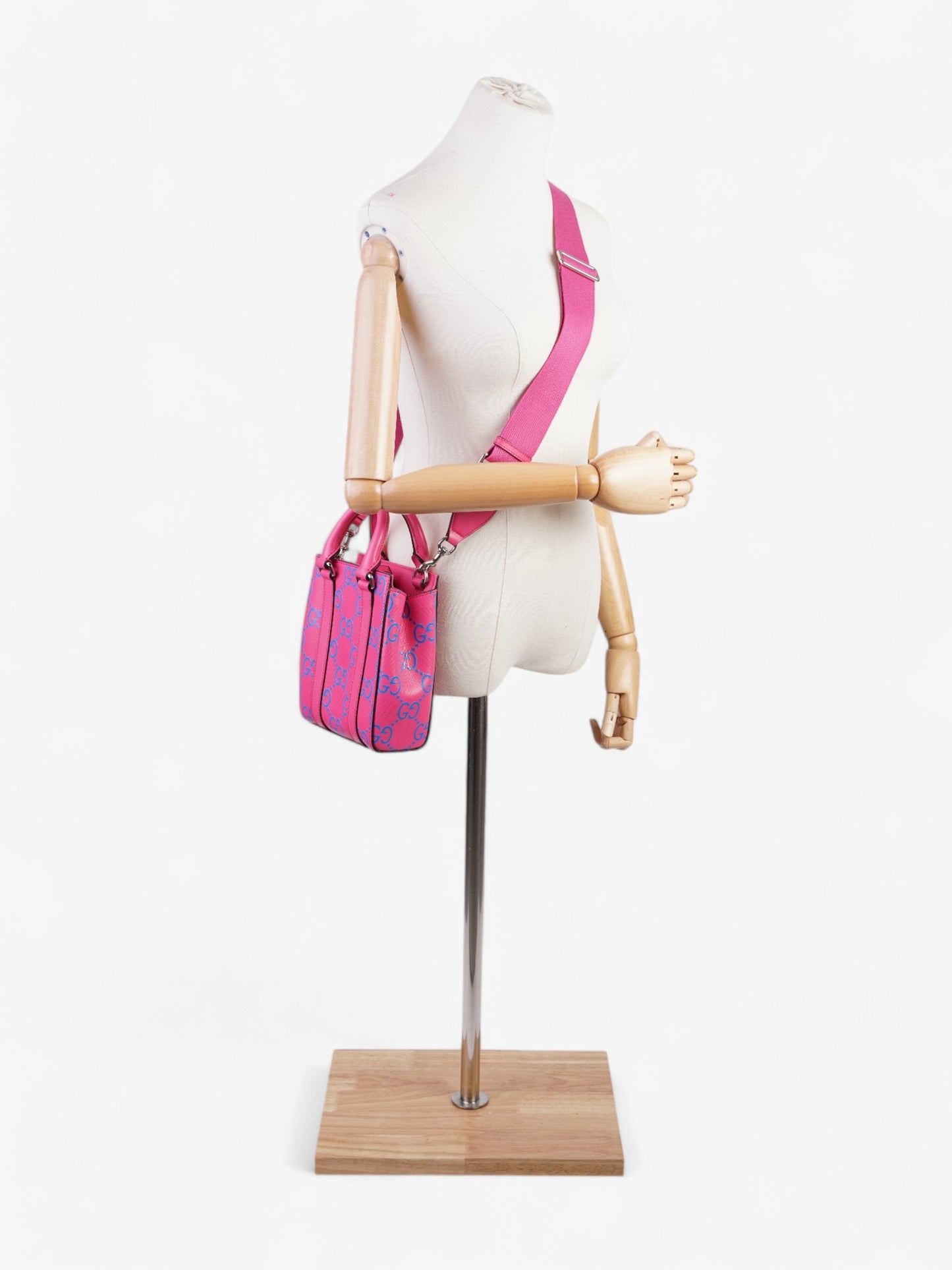 Gucci Mini Tote, GG logo Embossed Pink / Blue Leather