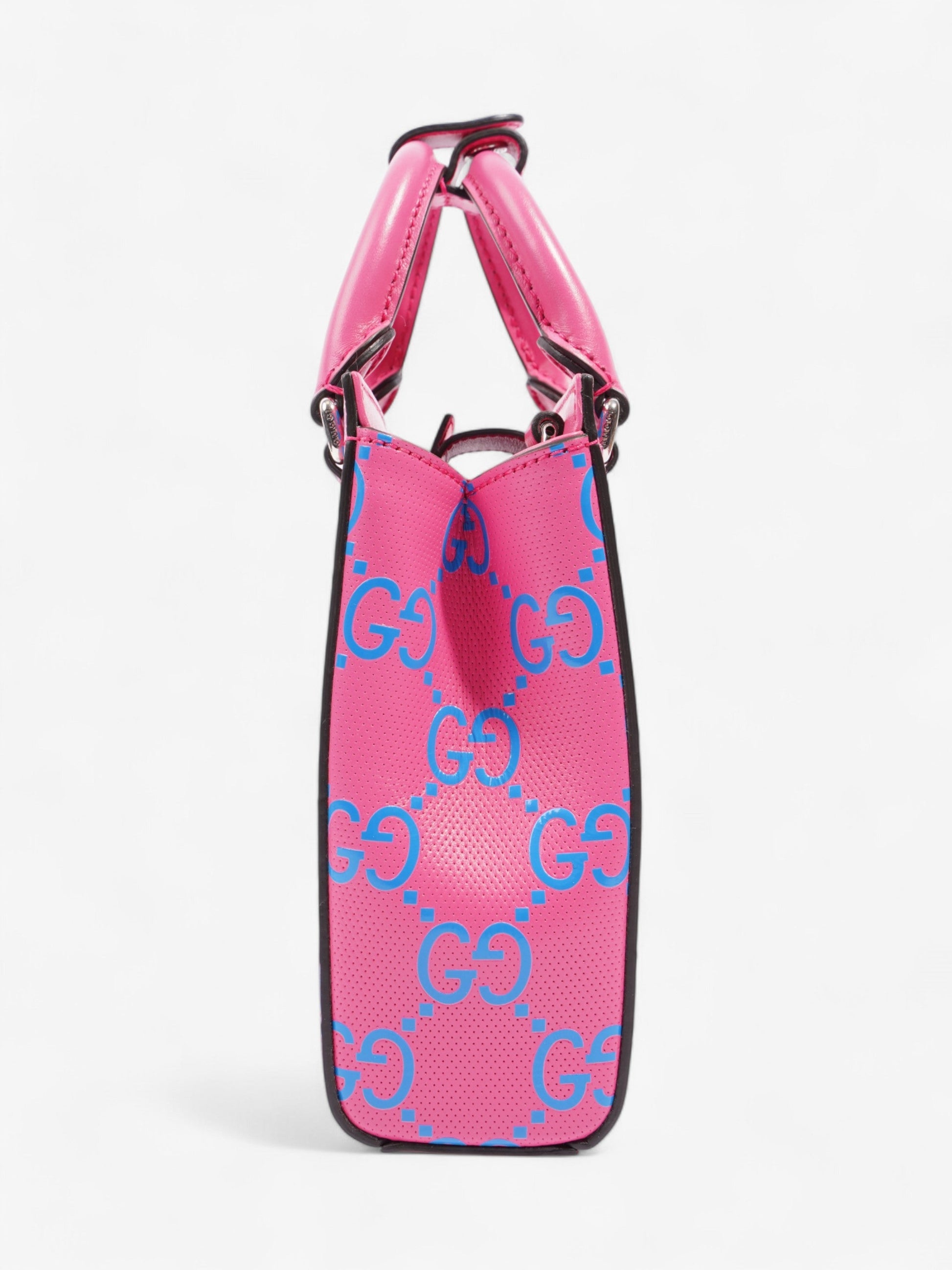 Gucci Mini Tote, GG logo Embossed Pink / Blue Leather