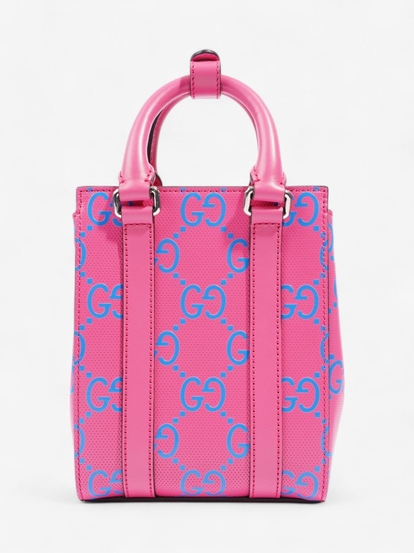 Gucci Mini Tote, GG logo Embossed Pink / Blue Leather