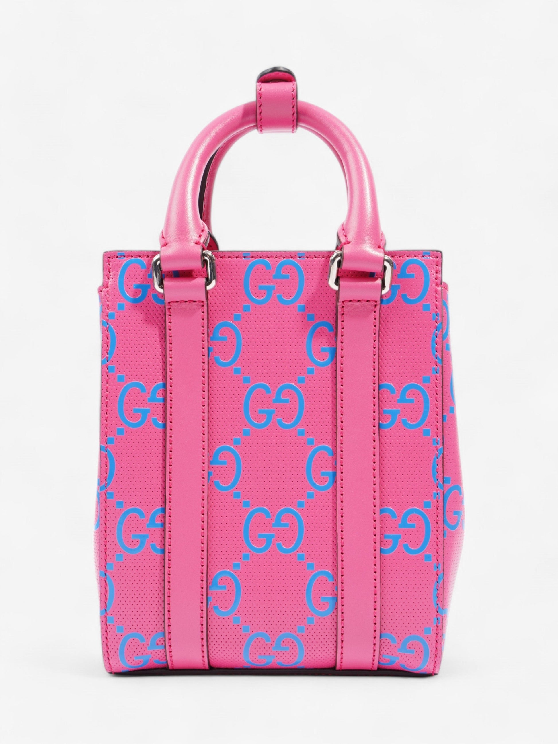 Gucci Mini Tote, GG logo Embossed Pink / Blue Leather
