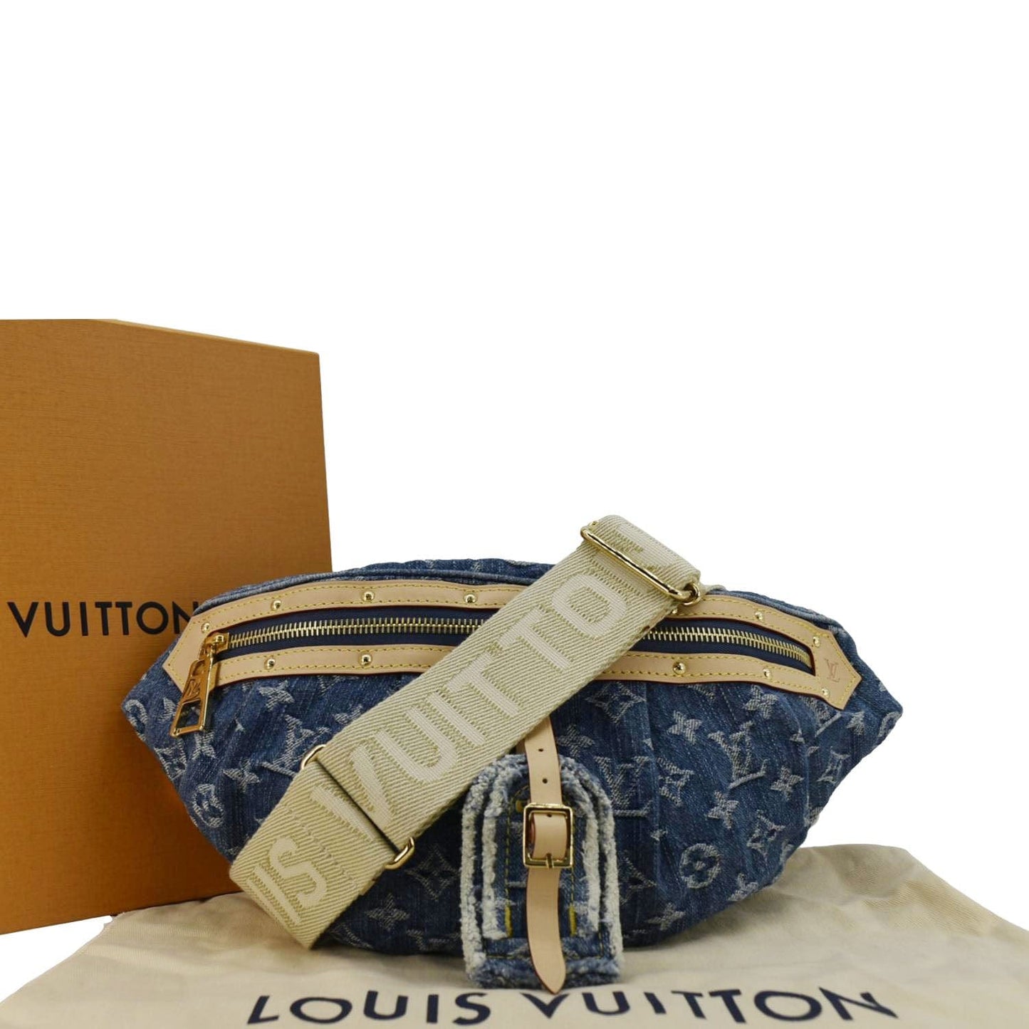 LOUIS VUITTON High Rise Monogram Denim Bumbag Blue