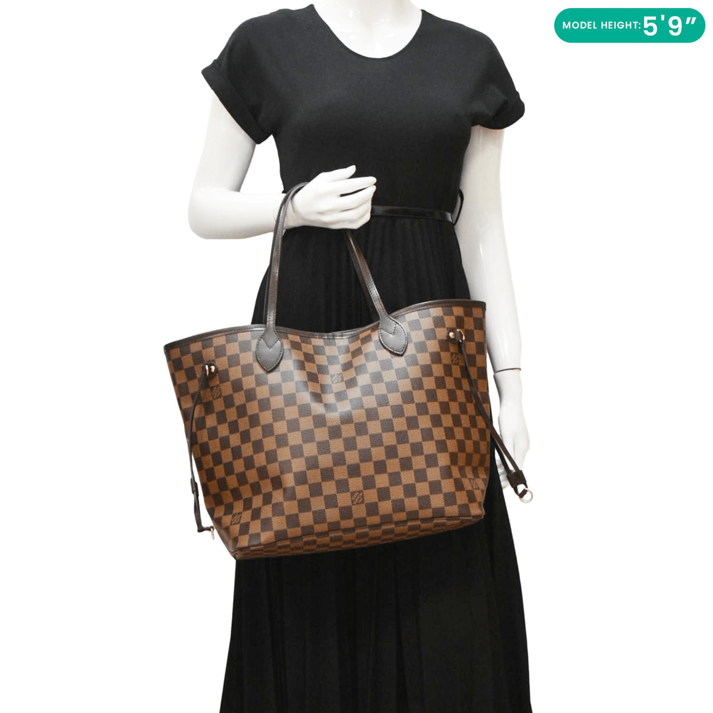 LOUIS VUITTON Neverfull MM Damier Ebene Shoulder Bag Brown