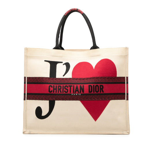 White Dior DiorAmour Large Embroidered Canvas Je T aime Book Tote