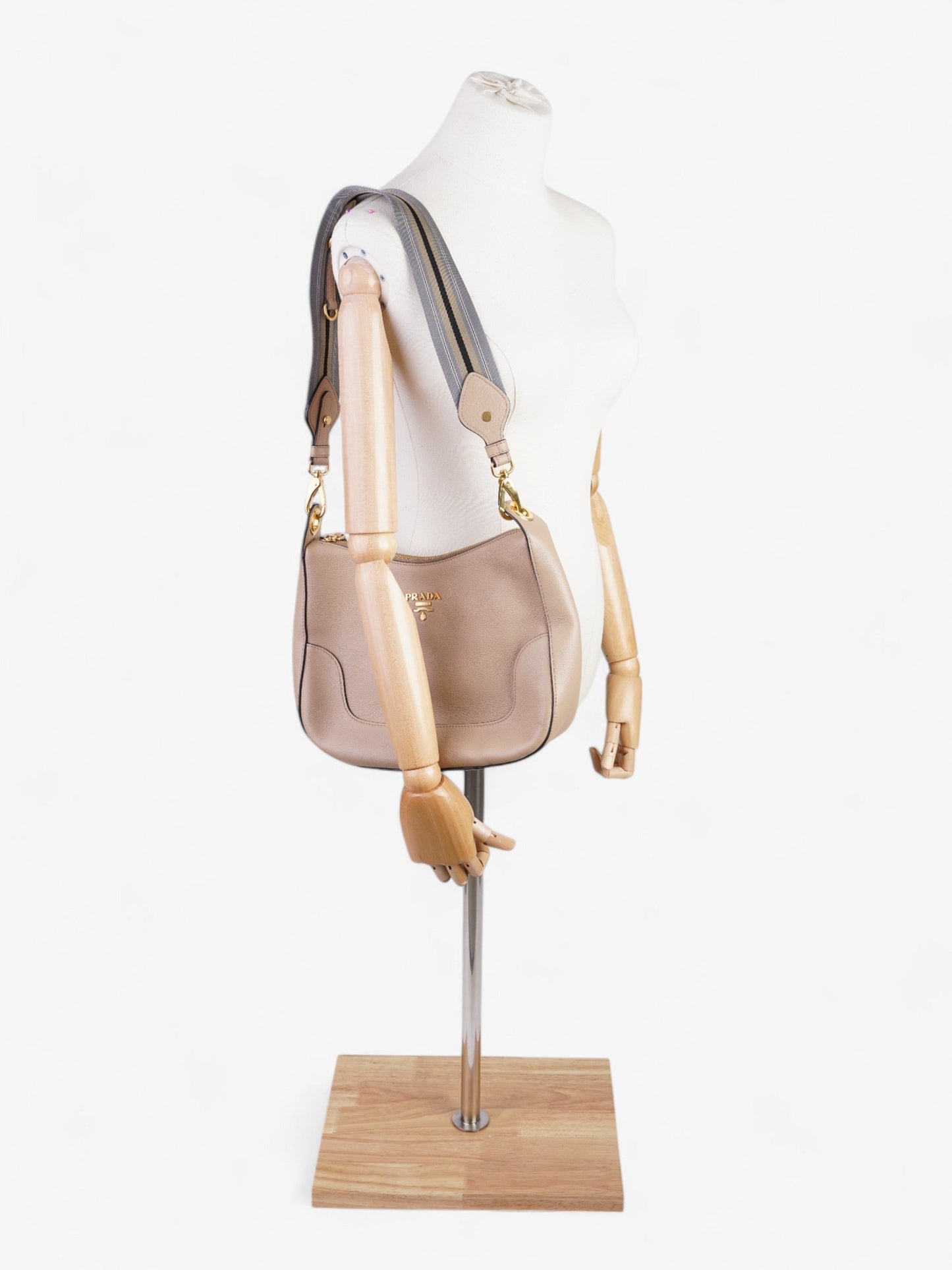 Prada Zipped Hobo Taupe Calfskin Leather Beige Leather