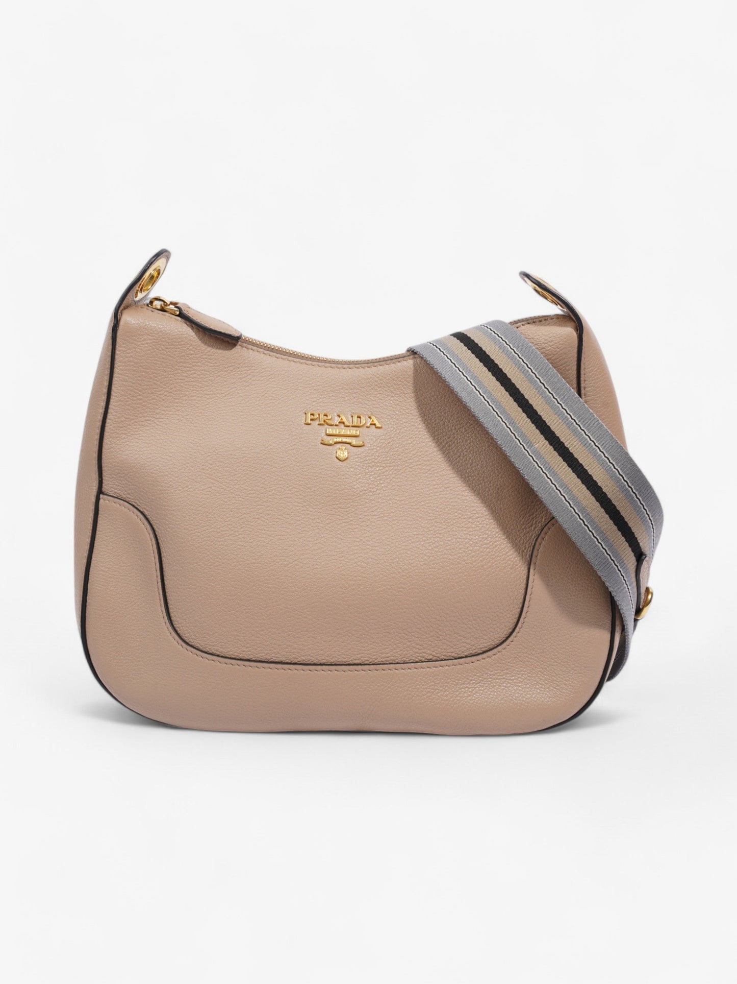 Prada Zipped Hobo Taupe Calfskin Leather Beige Leather