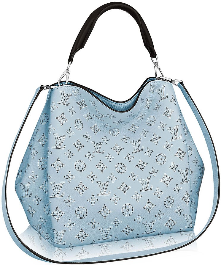 LOUIS VUITTON MONOGRAM MAHINA LEATHER BABYLONE PM BAG IN ICE BLUE