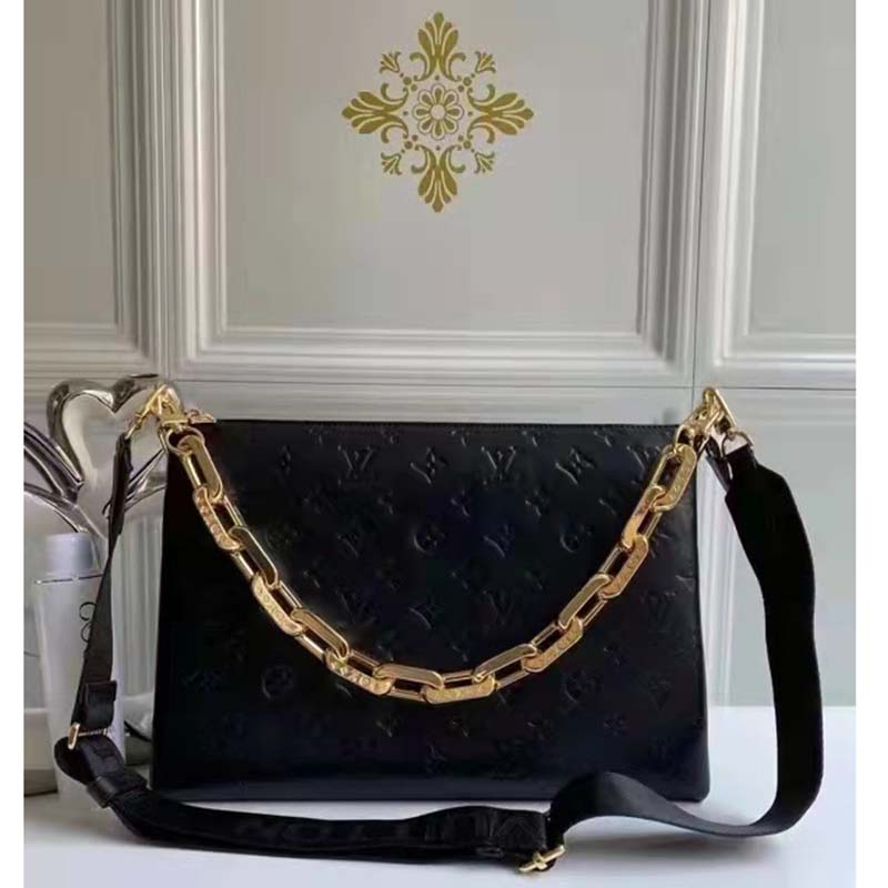 Louis Vuitton LV Women Coussin PM Handbag Black Monogram Embossed Puffy Lambskin