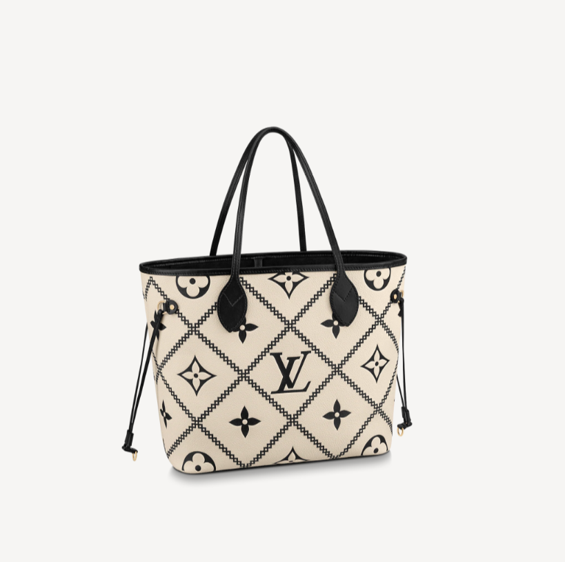 Louis Vuitton Embroidered Cream Neverfull LV Tote