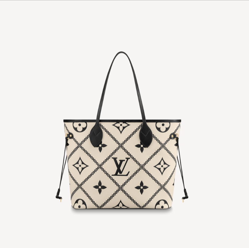 Louis Vuitton Embroidered Cream Neverfull LV Tote