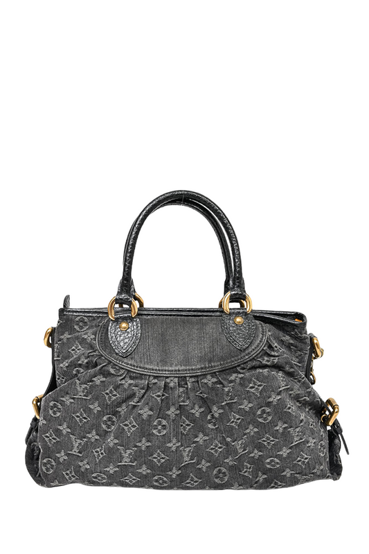Louis Vuitton Dark Grey Monogram Denim 'Cabby' Zip Bag with Strap