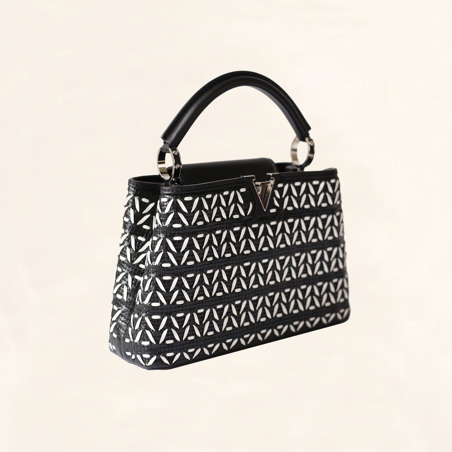 Louis Vuitton | Black and White Plaited Leather Capucines | BB Crossbody