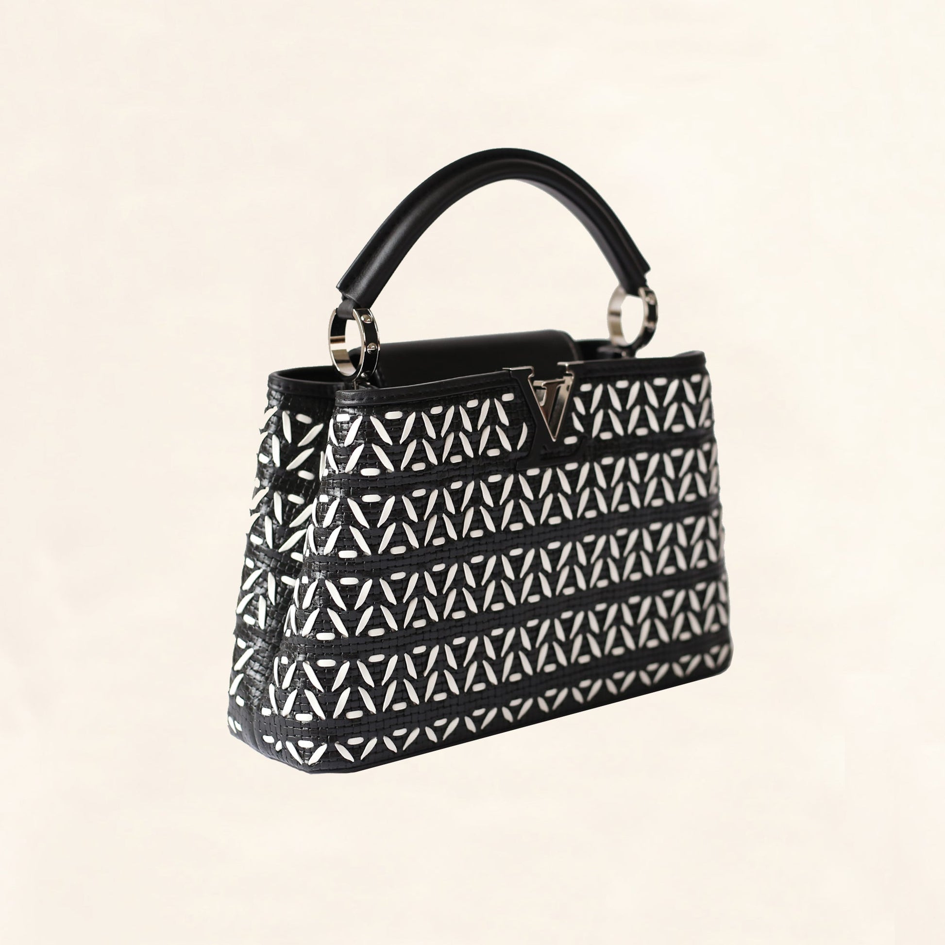 Louis Vuitton | Black and White Plaited Leather Capucines | BB Crossbody