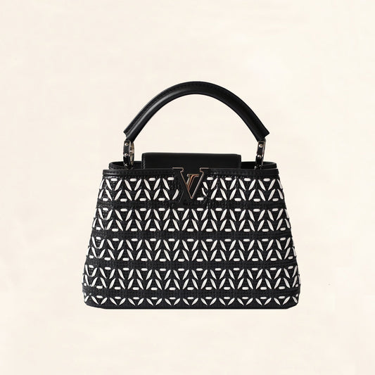 Louis Vuitton | Black and White Plaited Leather Capucines | BB Crossbody