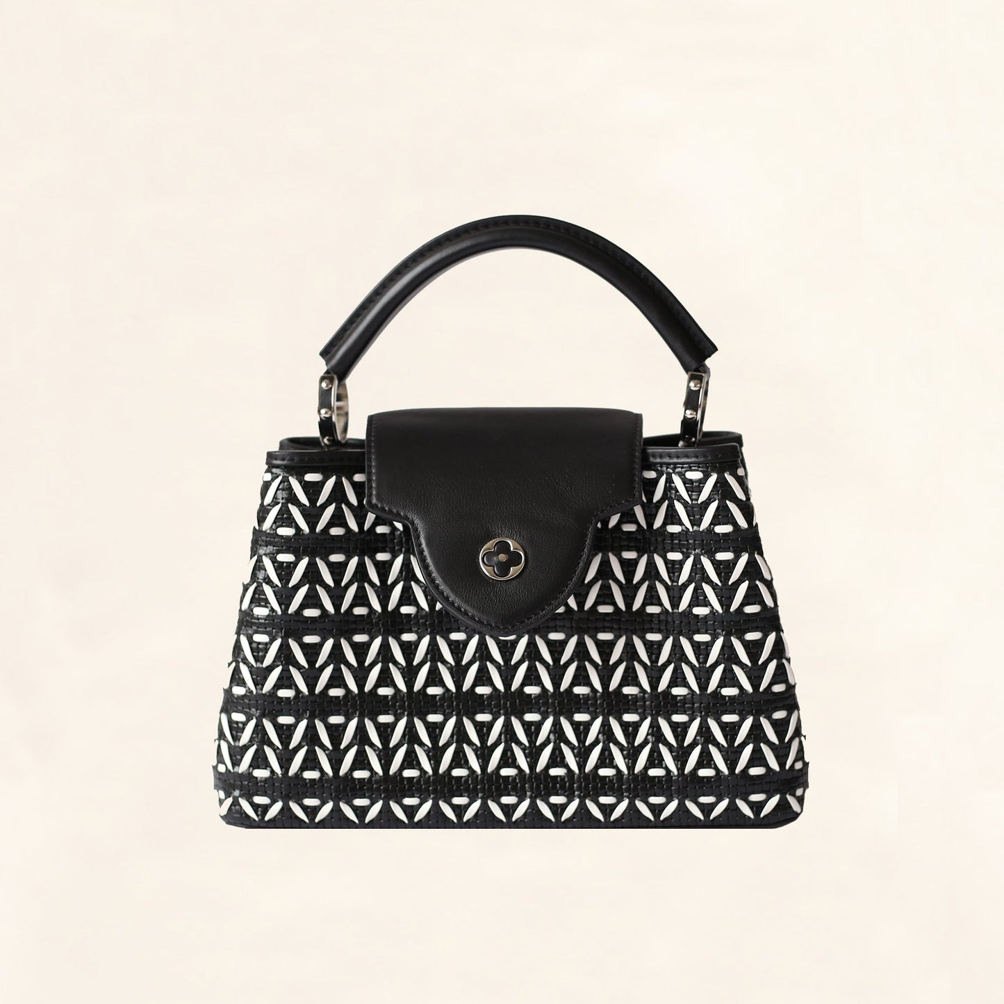 Louis Vuitton | Black and White Plaited Leather Capucines | BB Crossbody