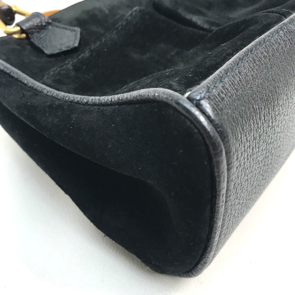 GUCCI Shoulder Bag Suede / leather Black x brown Pochette Bamboo Women