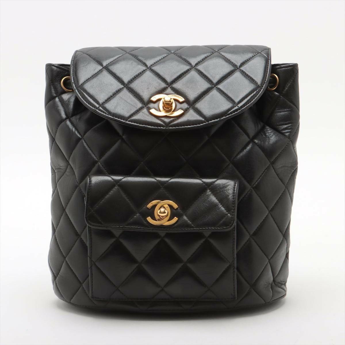 Chanel Black Lambskin Diamond-Quilted Flap Backpack
