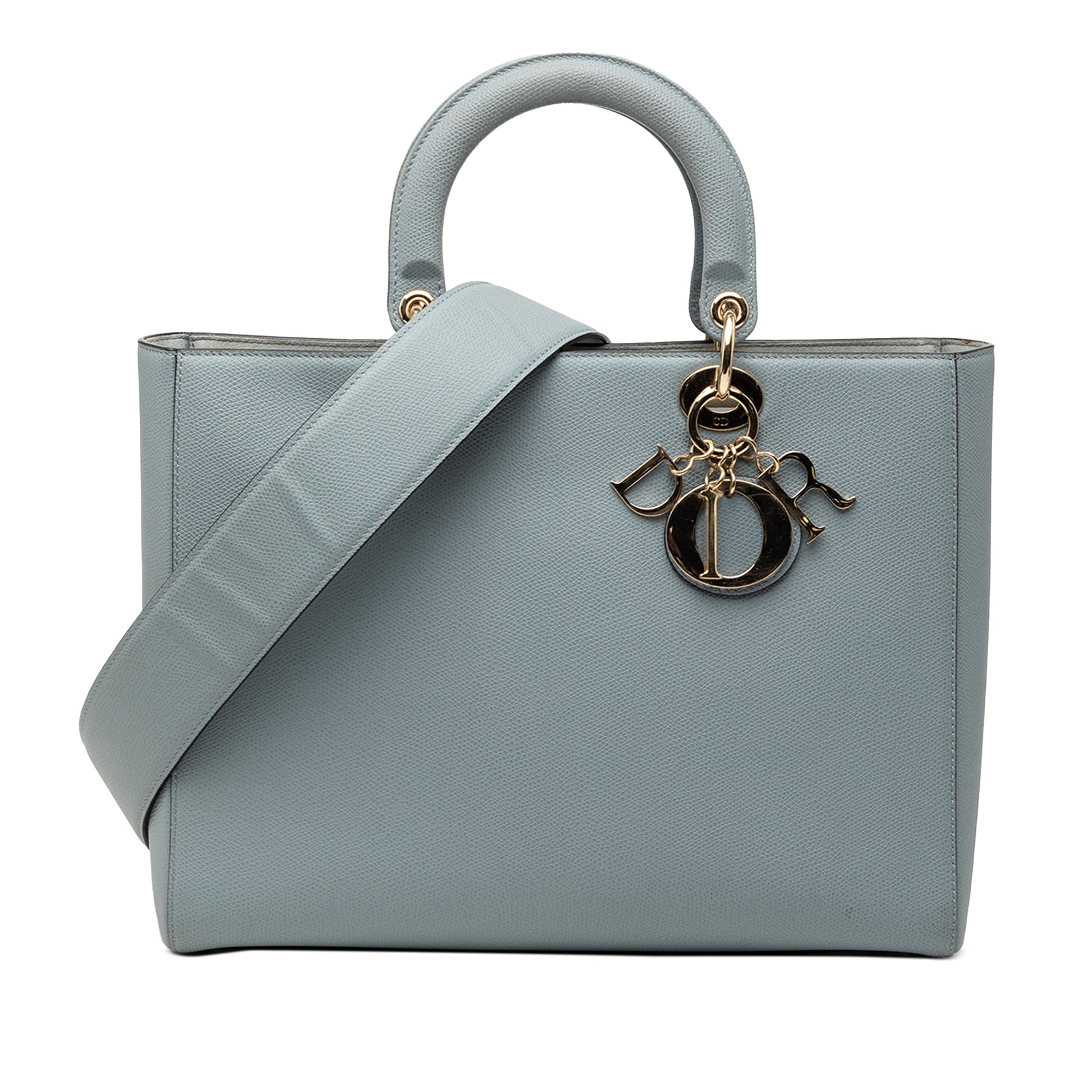 Blue Dior Large Grained Calfskin Lady Dior Satchel