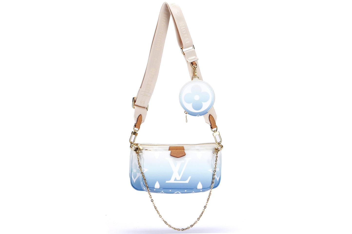 LOUIS VUITTON MULTI POCHETTE ACCESSORIES BLUE GIANT MONOGRAM CANVAS, WITH STRAP, CHAIN, DUST COVER & BOX Clutch