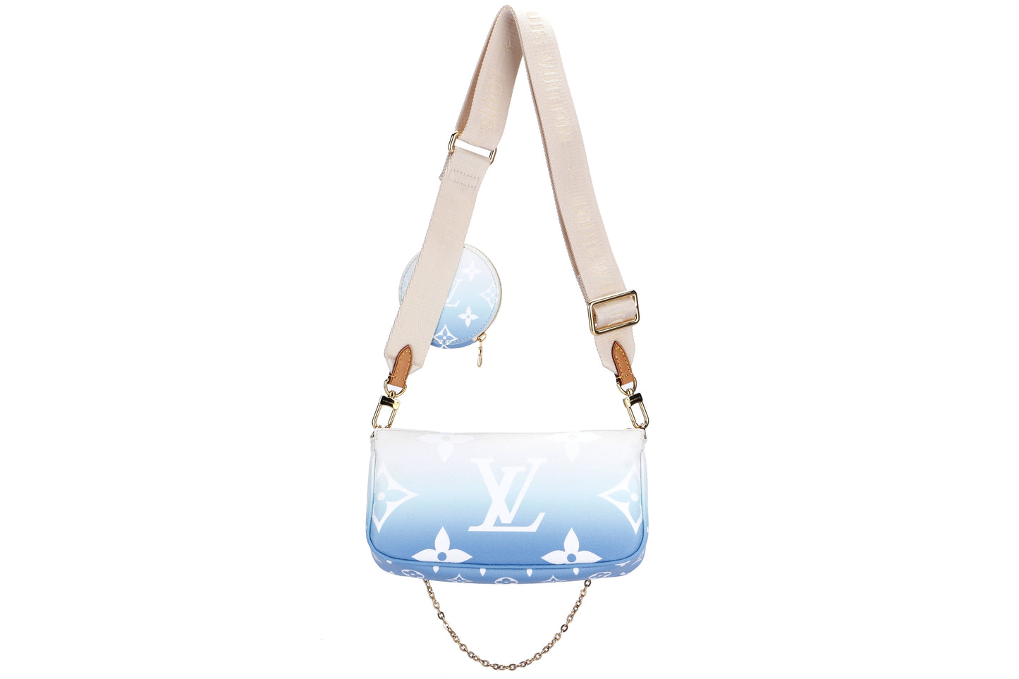 LOUIS VUITTON MULTI POCHETTE ACCESSORIES BLUE GIANT MONOGRAM CANVAS, WITH STRAP, CHAIN, DUST COVER & BOX Clutch