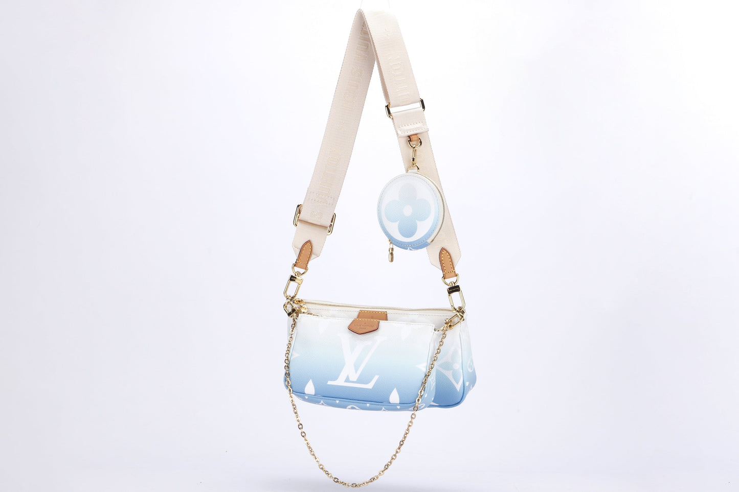 LOUIS VUITTON MULTI POCHETTE ACCESSORIES BLUE GIANT MONOGRAM CANVAS, WITH STRAP, CHAIN, DUST COVER & BOX Clutch