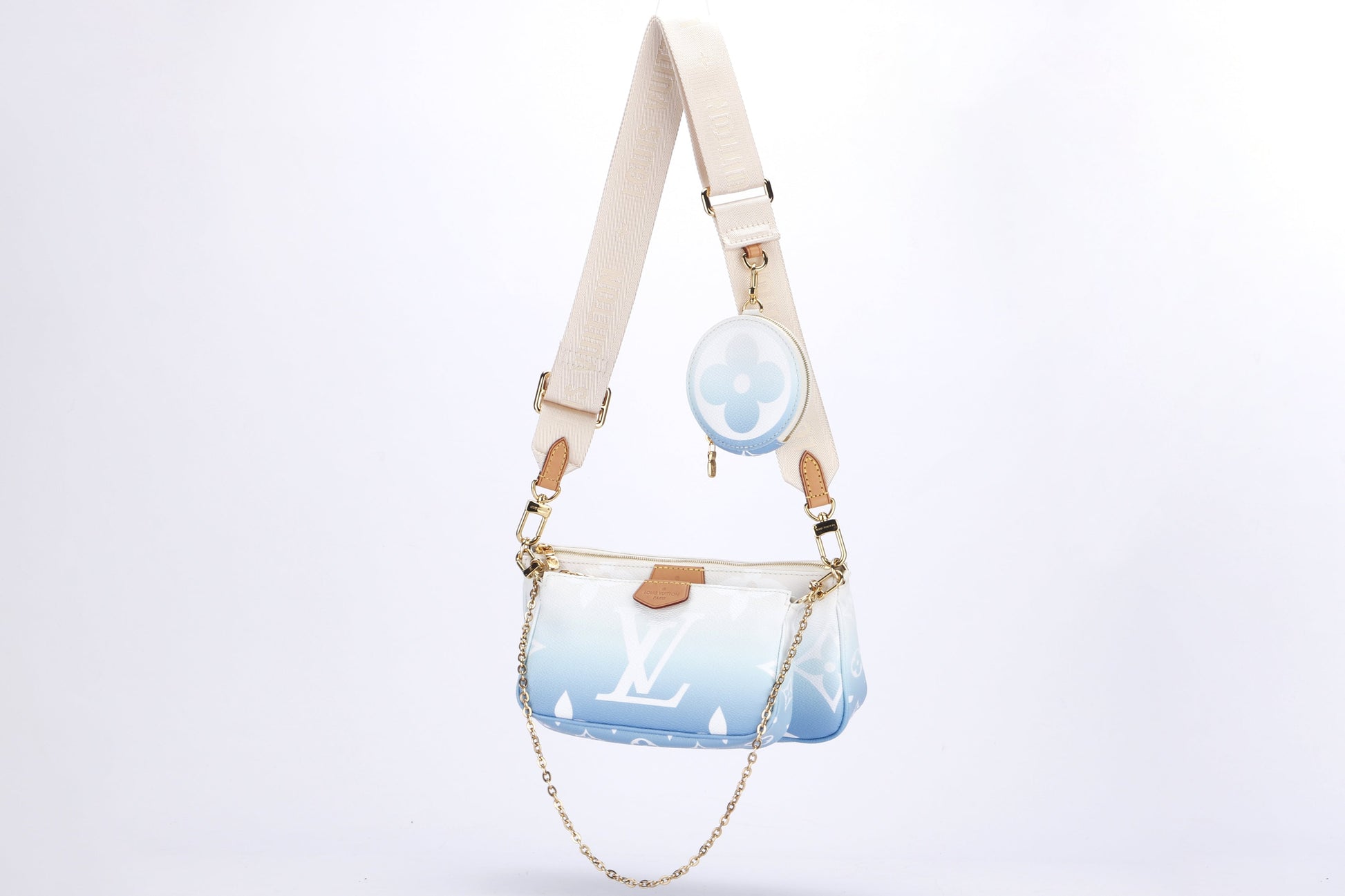 LOUIS VUITTON MULTI POCHETTE ACCESSORIES BLUE GIANT MONOGRAM CANVAS, WITH STRAP, CHAIN, DUST COVER & BOX Clutch