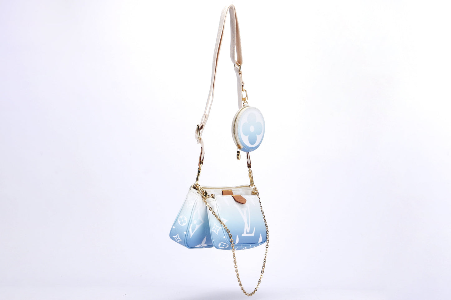 LOUIS VUITTON MULTI POCHETTE ACCESSORIES BLUE GIANT MONOGRAM CANVAS, WITH STRAP, CHAIN, DUST COVER & BOX Clutch