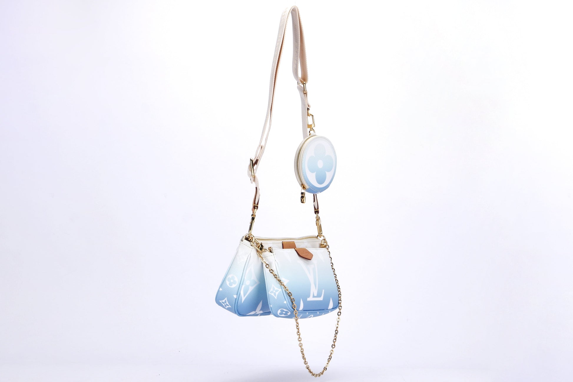 LOUIS VUITTON MULTI POCHETTE ACCESSORIES BLUE GIANT MONOGRAM CANVAS, WITH STRAP, CHAIN, DUST COVER & BOX Clutch