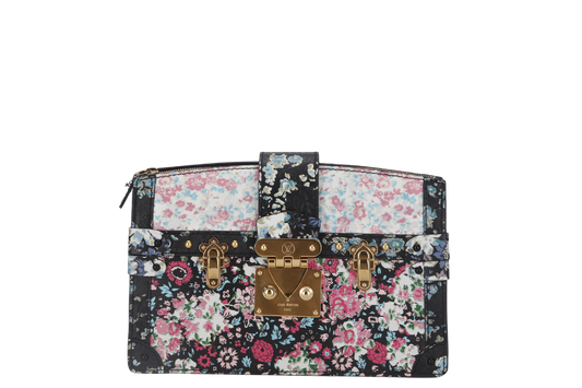 LOUIS VUITTON TRUNK CLUTCH LIBERTY ROSE CALF LEATHER WITH STRAP WITH DUST COVER AND BOX