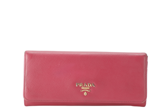 PRADA PEONY PINK SAFFIANO LONG WALLET (1MH132) WITH BOX NO CARD