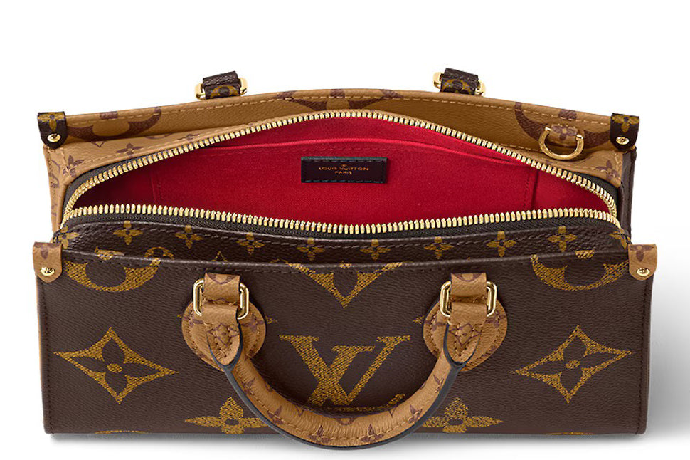 LOUIS VUITTON ONTHEGO EAST WEST MONOGRAM REVERSE WITH ROUND POUCH & STRAP, WITH DUST COVER & BOX