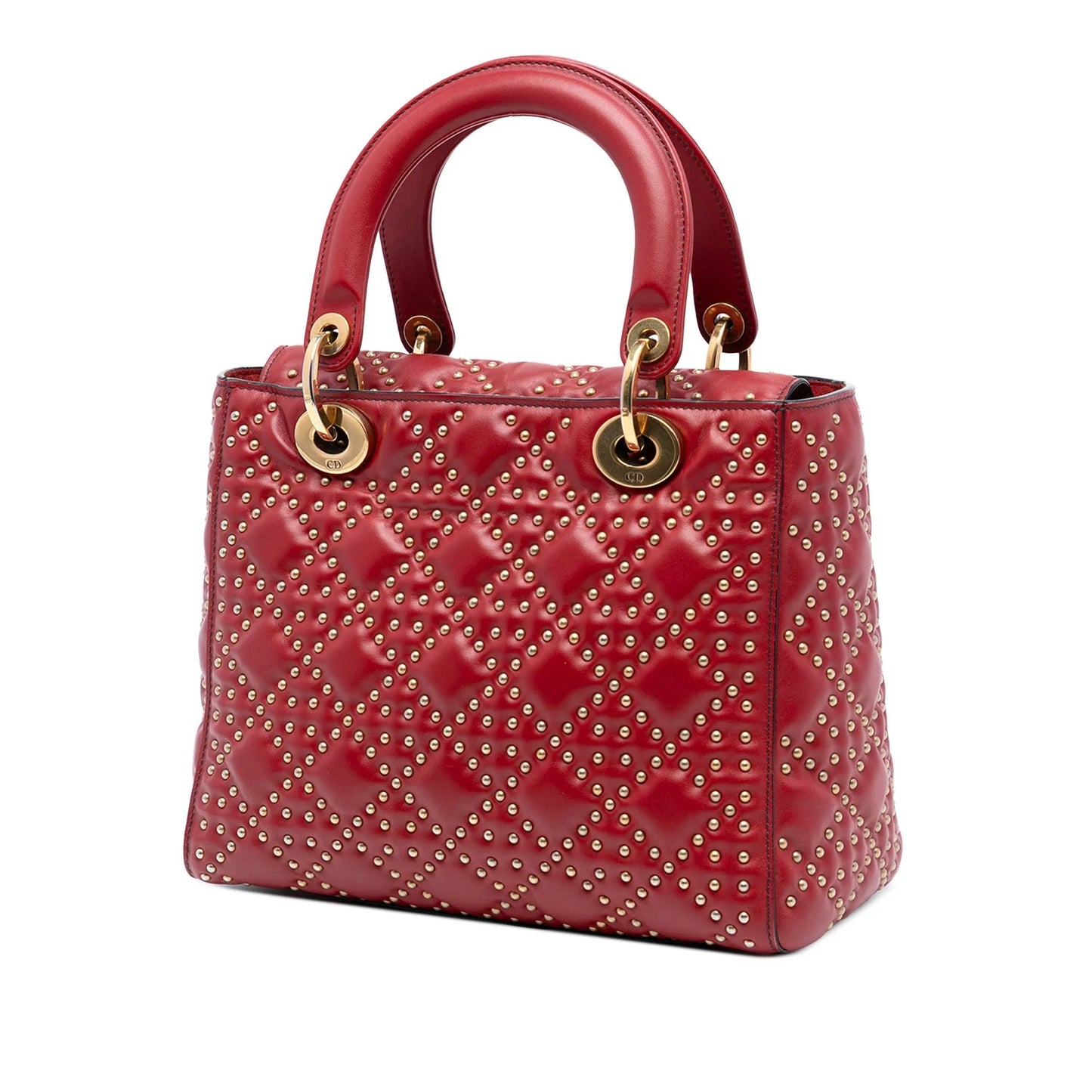 Red Dior Medium Studded Calfskin Lady Dior Handbag